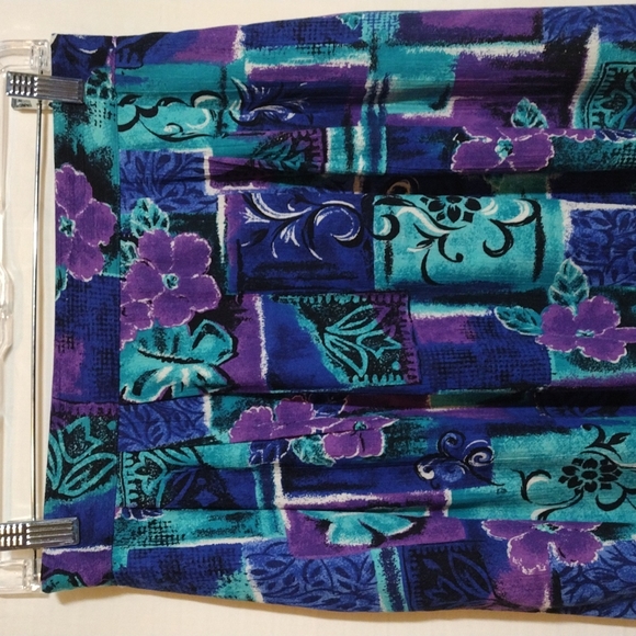 Vintage Jessica Scott Blue Purple And Teal Floral Midi Skirt With Pockets Size M - Picture 2 of 8